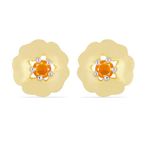 BUY NATURAL ORANGE ETHIOPIAN OPAL SINGLE STONE 14K GOLD EARRINGS